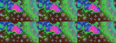 Çiçekli karalama şeklinde Raster çiçek deseni. Raster illüstrasyonu. # Yeşil ve mavi renkte yaz çiçekleri #.