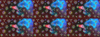 Mor ve mavi renkte çiçekler. Düz Çiçek Elementleri Tasarımı. Sevimli çiçek raster deseni. Renkli Bahar Teması çizim şablonu.