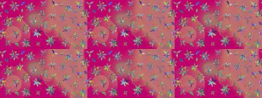 Pembe ve morumsu renklerde etnik çiçeklerle süslenmiş zarif bir eskiz şekli. Raster Çiçek İllüstrasyon Şirin Tekstil.