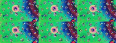 Raster düz çiçek çizim deseni. Hediye ambalaj kağıdı, tebrik kartları, posterler ve pankart tasarımı. Yeşil ve mavi renkte çiçekler.