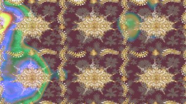 2019 Noel 'i, kar tanesi, yeni yıl. Kahverengi renkli ve altın elementli klasik eskiz deseni.