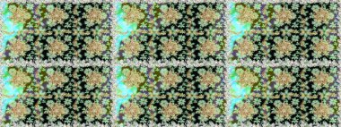 Kına dövmeli süs çiçekleri, altın çıkartmalar, mehndi ve yoga tasarımı, kartlar ve parmak izleri. Raster Golden Mehndi kusursuz desen. Tarafsız renklerde desen.