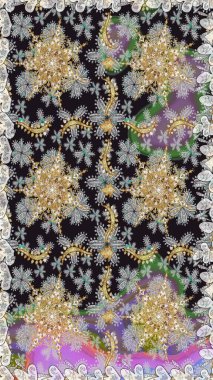 Gri renklerde, altın elementlerle kusursuz desen. Kusursuz klasik raster altın desenli. Raster illüstrasyonu. Klasik klasik klasik arka plan. Geleneksel oryantasyon süsü.