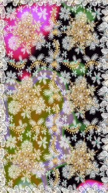 Dekoratif simetri arabesk. Doğum günü kartı, davetiye ya da afiş için iyidir. Kusursuz ortaçağ çiçek deseni. Raster illüstrasyonu. Tarafsız renklerde altın.