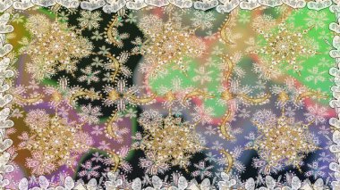 Tarafsız renklerde altın element. Altın çiçekli, pürüzsüz desen. Barok tarzında altın çiçekli süs. Damask arkaplanı.