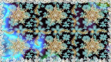 Tarafsız renklerde altın. Doğum günü kartı, davetiye ya da afiş için iyidir. Dekoratif simetri arabesk. Kusursuz ortaçağ çiçek deseni. Raster illüstrasyonu.