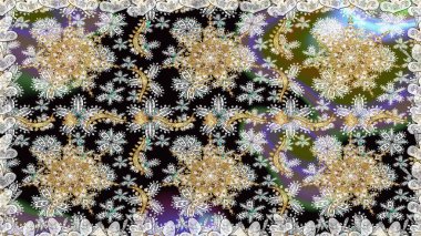 Gri renkli ve altın elementli altın desenli. Barok tarzında duvar kağıdı tasarımı için kusursuz damaske deseni arkaplanı. Süslü raster dekorasyonu.