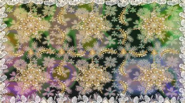 Tarafsız renklerde altın çiçekli altın desenler. Senin tasarımın için, duvar kağıdı. Altın rengi, kusursuz çizim. Raster geometrik arkaplanı.