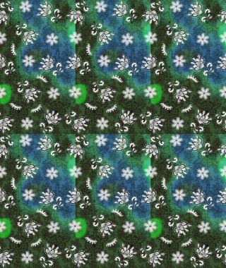 Raster illüstrasyonundaki çiçek desenli çizim. Güzel kumaş deseni. Raster illüstrasyonu. Yeşil ve mavi renklerde.