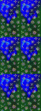 Raster deseni. - Mavi ve yeşil çiçekler. Çiçek kolajı. Çiçek arkaplan. Doğa. Küçük çiçekte güzel bir desen var. Çiçek bileşimi.