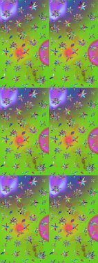 Nazik romantik baskı. Yeşil ve mor renkli çiçekler. Raster güzel bir çiçek deseni çizmiş. Tatil havası. Bahar mevsimi.