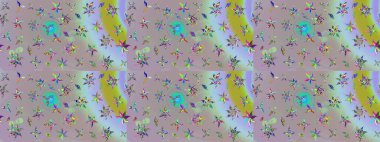 Düz Çiçek Elementleri Tasarımı. Renkli Bahar Teması eskiz kalıbı. Raster illüstrasyonundaki çiçek desenli çizim. Güzel kumaş deseni.