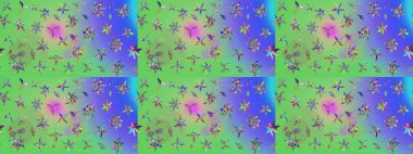 Yeşil ve mavi renkte çiçekler. Raster illüstrasyonunda çiçek deseni çizimi.