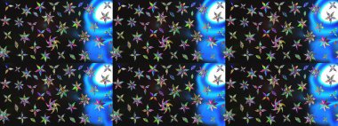 Şirin çiçekli eskiz deseni ve gri ve mavi renkli yapraklar, suluboya çiçek deseni, duvar kağıdı, kart ya da kumaş için fayanslı. Raster illüstrasyonu.