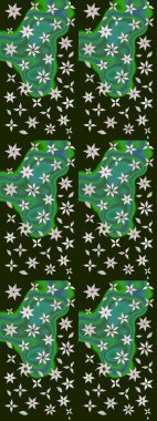 Miles Fleur, süslü püslü bir süs. Kumaş, tekstil, duvar kağıdı baskısı için. Eskiz geçmişi. Tomurcukları papatya çiçekleri olan sevimli bir çiçek deseni. Raster illüstrasyonu. Antika retro tarzı.