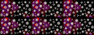 Raster illüstrasyonu. Siyah ve mor renklere karalamalar çizilmiş çiçek deseni.