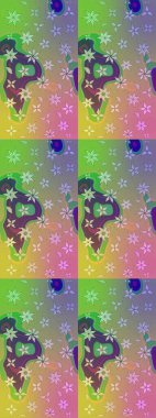 Üzerinde gelincikler ve vadi zambakları olan renkli çiçek desenli nakış deseni. Raster geleneksel çiçek buketi yeşil ve nötr renklerde tekstil tasarımı için.