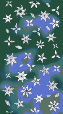 Renkli Bahar Teması eskiz kalıbı. Yeşil ve mavi renkte çiçekler. Çiçekli çiçek deseni, suluboya. Düz Çiçek Elementleri Tasarımı. Raster illüstrasyonu.