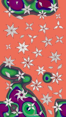 Çiçekler turuncu ve nötr renklerde. Renkli Yaz Temalı eskiz kalıbı. Düz Çiçek Elementleri Tasarımı. Çiçekli retro deseni çiz.