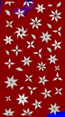 Çiçekli ipek eşarp. Retro tekstil tasarım koleksiyonu. El çizimi çiçek unsurları olan soyut çizim raster deseni. Kırmızı ve nötr kırmızı ve nötr. 1950 'ler-1960' lar motifleri.