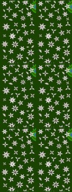 Çiçek desenli çizim. Yeşil ve nötr renklerde Asya tekstil tarzında. Raster illüstrasyonu.