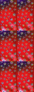 Çok renkli ve kahverengi zarif küçük çiçekler ve kırmızı ve kahverengi renkli komik böcekler, raster desen, illüstrasyon.