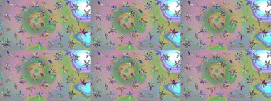 Raster çiçek desenleri çiziyor. Vadinin çiçekleri tarafsız ve yeşil renklerde.