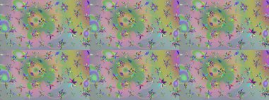 Moda baskısı, albüm, ambalaj kağıdı ve duvar kağıdı için zarif dekoratif süslemeler. Raster illüstrasyonu. Küçük çiçekli basit bir çiçek çizimi. Tarafsız ve yeşil renklerde şirin çiçekler.