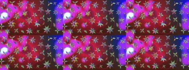 Renkli Bahar Teması eskiz kalıbı. Raster illüstrasyonundaki çiçek desenli çizim. Düz Çiçek Elementleri Tasarımı. Kırmızı ve mor renkte çiçekler.