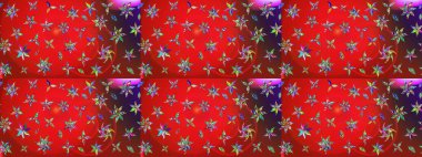 Kırmızı ve kahverengi renkte çiçeklerle çizilmiş çiçek deseni. Suluboya tarzında kırmızı ve kahverengi renkte çiçekler.