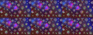 Raster illüstrasyonu. Menekşe ve mor renkler üzerinde. 3D çiçekler, çizim.