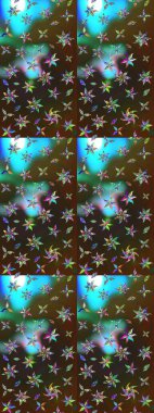 Renkli Yaz Temalı eskiz kalıbı. Raster illüstrasyonundaki çiçek desenli çizim. Kahverengi ve gri renkli çiçekler. Düz Çiçek Elementleri Tasarımı.