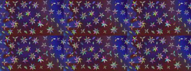 Asya tekstil tarzında. Raster illüstrasyonu. Raster illüstrasyonu. Mor ve mor renkli çiçekler. Çiçek desenini çiz.