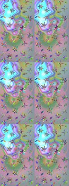 Raster illüstrasyonu. Klasik çiçek tasarımı elementleri. Tarafsız ve mavi kıvırcık çiçekler tarafsız ve mavi renklerde şekillenir.