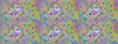 Güzel kumaş deseni. Raster illüstrasyonundaki çiçek desenli çizim. Raster illüstrasyonu. Tarafsız ve yeşil renklerde.