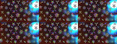 Raster illüstrasyonundaki çiçek desenli çizim. Kahverengi ve mavi renkte çiçekler.