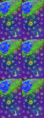 Şirin çiçekler. Çizgi çizimi kalıbı. Raster Moda kumaş deseni.