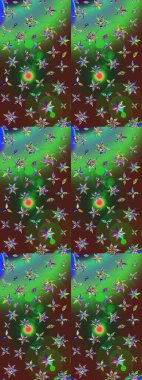 Sevimli çiçek raster deseni. Yeşil ve kahverengi renkli çiçekler. Renkli Bahar Teması eskiz kalıbı. Düz Çiçek Elementleri Tasarımı.