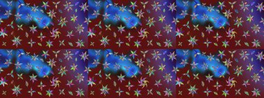 Kırmızı ve mavi renkte zarif çiçekli suluboya. Renkli Bahar Teması eskiz kalıbı. Düz Çiçek Elementleri Tasarımı. Raster illüstrasyonu.