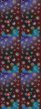 Suluboya elle çizilmiş çiçek desenli eskiz deseni. Parlak renkli fantezi çiçekleri, yapraklar, renkli tomurcuklar.