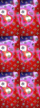 El çizimi çiçekli soyut çizim kalıbı. Raster illüstrasyonu. Kırmızı ve pembe renkte çiçekler.