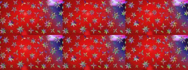 Kırmızı ve menekşe renginde kırmızı ve mor papatya deseni. Raster illüstrasyonu. Kırmızı ve mor renklerde.