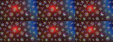 Çiçekli ipek eşarp. El çizimi çiçek unsurları olan soyut çizim raster deseni. 1950-1960 motifleri. Retro tekstil tasarım koleksiyonu. Kahverengi ve mor üzerine kahverengi ve mor.