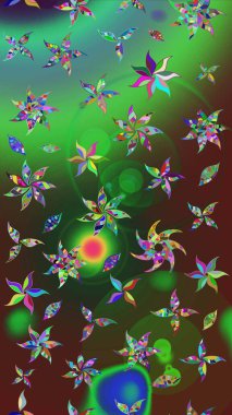 Yeşil ve kahverengi çiçekler. Eskiz arkaplan modeli. Suluboya, elle çizilmiş. Raster stoku.