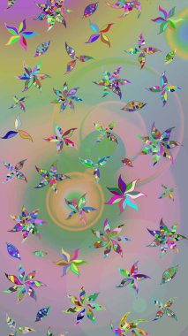 Tarafsız ve yeşil renklerde çiçekler. Raster illüstrasyonunda çiçek deseni çizimi.