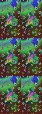 Çiçekli karalama şeklinde Raster çiçek deseni. Nazik, sevimli çiçek arkaplanı. Yeşil ve kahverengi renkte çiçekler.