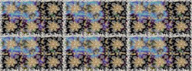 Damask pürüzsüz yineleme kalıbı. Gri ve siyah renklerde altın element. Antika altın tekrarlanabilir duvar kağıdı. Barok tarzında altın çiçekli süs..