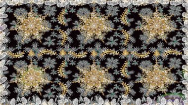 Kusursuz klasik raster grisi, siyah ve altın desenli. Klasik klasik klasik arka plan. Geleneksel oryantasyon süsü.