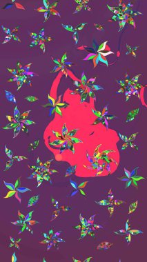 Mor ve pembe renkli Asya tekstili. Çiçek desenli çizim. Raster illüstrasyonu.