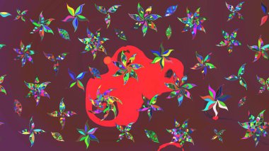 Raster illüstrasyonu. Küçük çiçekteki sevimli çiçek deseni. Nazik, yaz çiçekleri kahverengi ve kırmızı renklerde. Raster deseni.